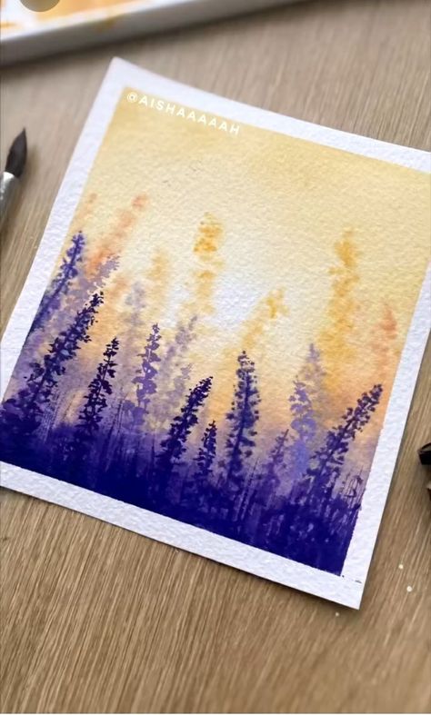 Watercolor Landscape Videos, Watercolor Begginer, Cool Watercolor Ideas Aesthetic, Painting Inspiration For Beginners, Acvarel Painting Ideas Easy, Witchy Watercolor Art, Acrylic Water Painting, Watercolor Art Landscape Simple, Aquarell Painting Ideas