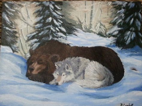 Bear and Wolf commission by debbynaomi Bear And Wolf, Woodland Wall Decor, Wolf Art Print, Wolf Painting, Woodland Wall, Cabin Art, Art Forest, Wolf Art, Bears