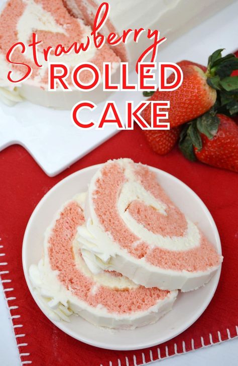 Cake Mix Rolls, Strawberry Roll Ups, Jelly Rolls Recipe, Strawberry Cake From Scratch, Rolled Cake, Strawberry Roll, Jelly Roll Cake, Swiss Roll Cakes, Strawberry Roll Cake