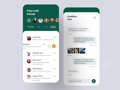 Message App by Luova Studio on Dribbble Android App Design, Mobile Ui Patterns, Message App, Ui Design Mobile, Whatsapp Theme, Desain Ui, Mobile App Design Inspiration, Ui Patterns, App Interface Design