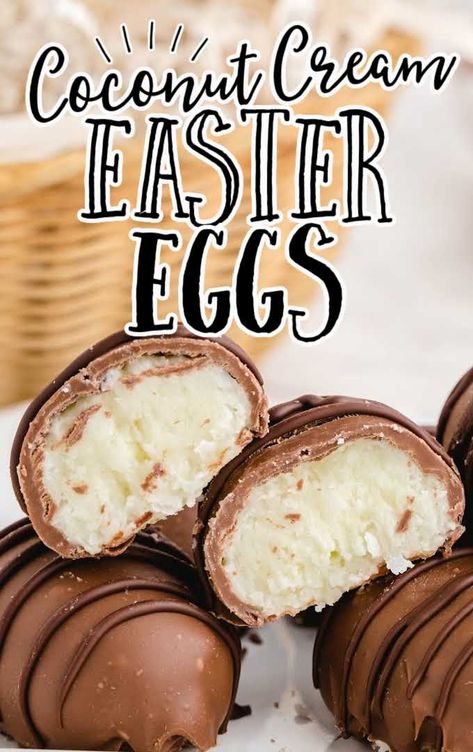 Easter Desserts With Coconut, Easter Cream Eggs, Coconut Eggs Recipe Easter, Chocolate Covered Coconut Eggs, Coconut Cream Eggs Easter, Coconut Easter Eggs Homemade, Cream Filled Easter Eggs, Maple Cream Easter Eggs, Coconut Cream Easter Eggs