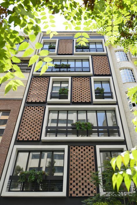 Apartment no.135,© Farshad Kazerooni, Azin Soltani Residential Architecture Apartment, Apartments Exterior, Facade Architecture Design, Residential Building Design, Building Elevation, Casa Vintage, Brick Architecture, Apartment Architecture, Brick Facade