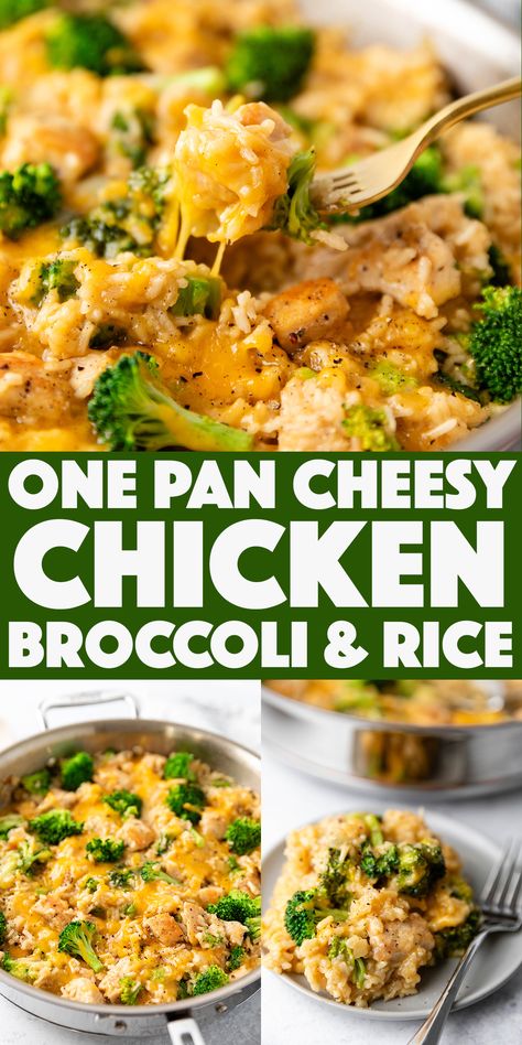 One Pan Cheesy Chicken Broccoli and Rice - one pot comfort food that is perfect for any night of the week. Boneless, skinless chicken breasts cooked in one skillet with flavorful rice and fresh broccoli, topped with extra sharp cheddar cheese. Essen, Simple Chicken Breast Recipes For Dinner, Cheap Chicken Meals, Fun Chicken Recipes, Chicken Breast And Broccoli Recipes, Quick Easy Chicken Recipes For Dinner, Chopped Chicken Recipes, Easy Cheap Dinners For Two, Easy Dorm Meals