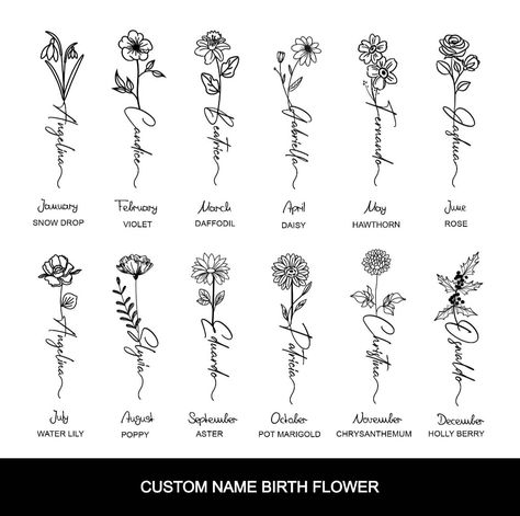 Flower Tattoo Birth Month, Tattoo Birth Month, Month Flower Tattoo, Birth Month Flower Svg, Name Flower Tattoo, Birthday Month Flowers, October Birth Flowers, September Birth Flower, February Birth Flowers