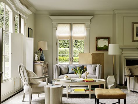 This refined Beverly Hills living room by Barbara Barry features several elements designed by her, including an oval x-back chair and a Quarry accent table from her collection for Baker, a Cabochon cocktail table from Barbara Barry Realized By Henredon and the Modern Rosette rug from her line for Kravet. Barbara Barry Living Room, Monochromatic Rooms, Monochromatic Interior, Monochromatic Room, Barbara Barry, House Color Palettes, Monochromatic Color Scheme, Gorgeous Interiors, Red Rooms