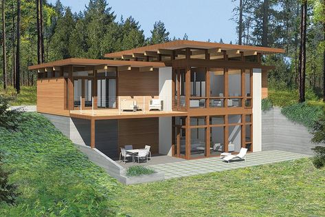 Lindal Homes, Lindal Cedar Homes, Bungalow Extensions, Mountain Home Exterior, Slope House, Modern Mountain Home, Cedar Homes, Modern Home Design, Ranch Style Homes