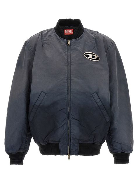 Find Diesel J-kepes' Bomber Jacket on Editorialist. 'J-kepes' bomber jacket in textured technical fabric with zip closure. Metallic logo Uni Fashion, Diesel Men, Denim Design, Long Sleeve Polo, Mens Outerwear, Metallic Logo, Casual Jacket, Gray Jacket, Outerwear Jackets