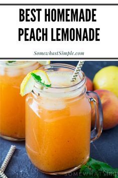 This refreshing and sweet peach lemonade recipe only takes ten minutes to make.  Made with fresh peaches, it's the perfect drink to get you through the hot summer! No matter when you serve it, it'll be amazing! #freshpeachlemonade #bestpeachlemonade #easypeachlemonaderecipe #easydrinkrecipe #summerdrinkrecipe Peach Lemonade Recipe, Peach Lemonade, Summer Drink Recipes, Lemonade Recipe, Fresh Peaches, Canned Peaches, Coffee Drink Recipes, Lemonade Recipes, Sweet Peach