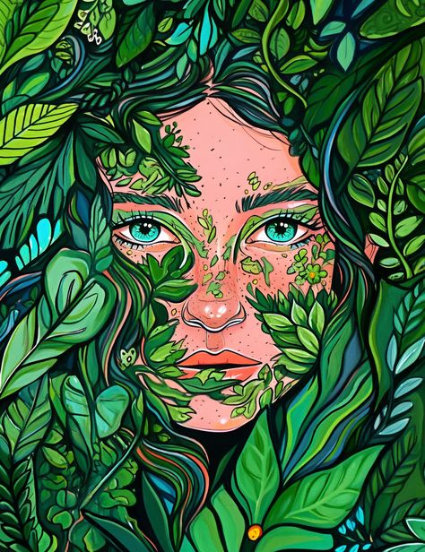 New Beginnings Drawing Art, Painting Related To Nature, Illustration On Nature, Women Nature Art, Drawing For Nature, Nature Painting Reference, Nature Aesthetic Illustration, Nature People Art, Painting Ideas Of Nature