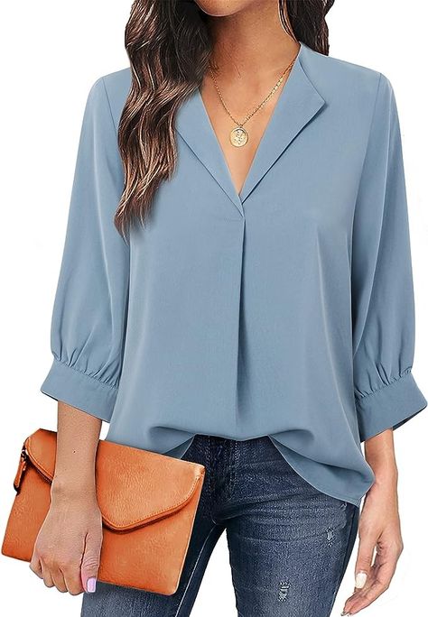 Women's Casual Business Tops Winter Shirt Outfit, Women Shirt Designs, Projek Menjahit, Tops For Women Casual, Women Chiffon Blouse, Chiffon Tops Blouses, Simple Blouse, فستان سهرة, Women Shirts Blouse