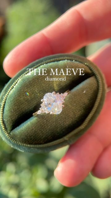 Brianna Trudell on Instagram: "(SOLD) My diamond Maeve is here! This ring features a 1.52 CT E, VVS2 lab grown diamond, and is set with natural diamond accents, in 14K yellow gold ✨ Available Friday! I would love to feature all of my designs with diamonds—yay or nay, my good people! #uniquejewelry #vintageengagementring #uniqueengagementring #lavendercreekgems #jewelrydesigner #ovaldiamond #engagementring #engaged" The Maeve Diamond, Engagement Ring 1.5 Carat, Maeve Diamond Ring, The Maeve Engagement Ring, The Maeve Ring, Maeve Engagement Ring, Unique Classy Engagement Rings, Engagement Rings Colored Stones, Maeve Ring