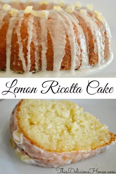 The BEST Glazed Lemon Ricotta Bundt Cake! Super moist and delicious, this lemon ricotta cake is perfect for brunches, holidays, dinners, or anytime you want a tasty and easy Italian dessert recipe. #lemonricotta #lemonricottabundtcake Lemon Ricotta Bundt Cake, Ricotta Bundt Cake, Dessert Cannoli, Italian Desserts Easy, Lemon Ricotta Cake, Tiramisu Dessert, Cake Lemon, Italian Recipes Dessert, Ricotta Cake