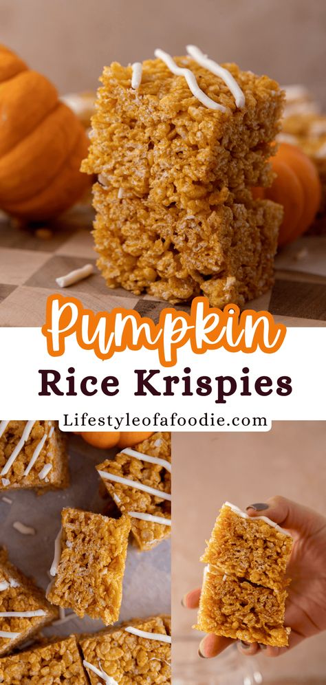 This Pumpkin Rice Krispie Treats recipe is made with gooey marshmallows and crispy rice cereal seasoned with pumpkin spice flavor. Pumpkin Rice Krispies, Homemade Rice Krispies, Orange Rice, Pumpkin Rice Krispie Treats, Pumpkin Marshmallow, Rice Krispie Treats Recipe, Rice Krispies Recipe, Pumpkin Rice, Homemade Rice Krispies Treats