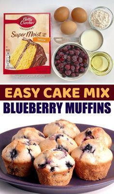 Cake Mix Blueberry Muffins, Blueberry Recipes Easy, Yellow Cake Mix Recipes, Blueberry Cake Mix, Cake Mix Muffins, Recipes Using Cake Mix, Easy Blueberry Muffins, Boxed Cake Mixes Recipes, Cake Mix Desserts