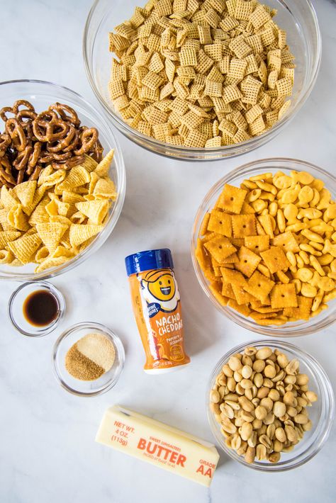 This Homemade Cheese Chex Mix is loaded with all your favorite salty and crunchy snacks and tossed with a buttery cheese mixture. The perfect snack that is so much better than store bought! Homemade Cheddar Chex Mix Recipe, Chex Mix Recipes Cheddar, Cheddar Cheese Chex Mix Recipe, Cheddar Chex Mix Homemade, Cheddar Chex Mix Recipe, Cheese Chex Mix Recipes, Cheesy Chex Mix Recipes, Cheese Chex Mix, Cheesy Chex Mix