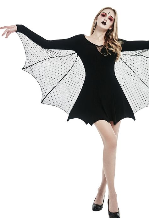 Women's Victorian Vampire Batwing Wonderstruck Bridesmaid Dress Gothic Black Spandex Long Sleeve Sheer Chest Dress Formal Party Dress Goth Dress Formal, Goth Halloween Costume, A Line Short Dress, Halloween Wedding Dresses, Punk Costume, Victorian Vampire, Gothic Costume, Bat Costume, October Fashion