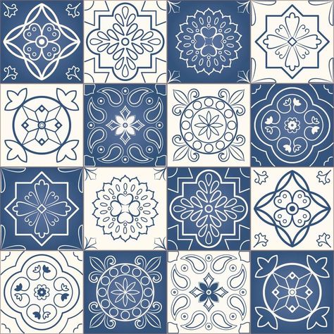 Blue and white Moroccan tile seamless patchwork pattern Patchwork, White Moroccan Tile, Texture Template, Moroccan Tiles Pattern, Tile Texture, Arabic Pattern, Moroccan Pattern, Traditional Tile, Portuguese Tiles