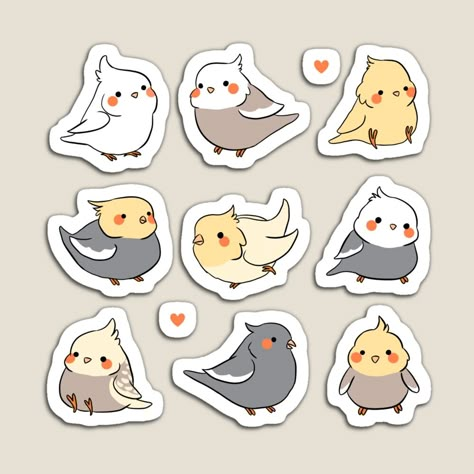 Get my art printed on awesome products. Support me at Redbubble #RBandME: https://www.redbubble.com/i/magnet/Cockatiels-cute-pack-by-Yarafantasyart/140270587.TBCTK?asc=u Magnet Illustration, Stickers Illustration, Emoji Stickers Iphone, Bird Sticker, Sticker Design Inspiration, Homemade Stickers, Cute Laptop Stickers, Animated Animals, Sticker Template