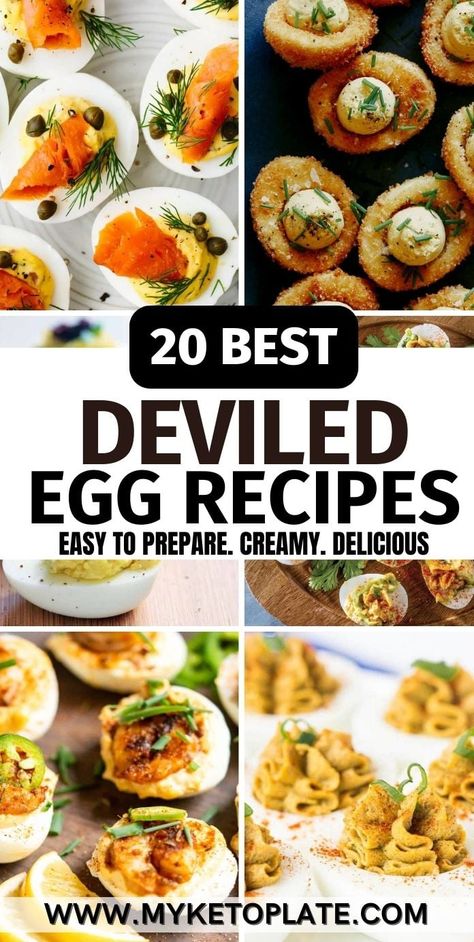 Plan ahead with deviled eggs, the ultimate appetizer that’s easy to make and perfect for any gathering. Whether it’s a fancy dinner or a laid-back brunch, these versatile bites are sure to impress your guests. Fancy Deviled Eggs Twists, Deviled Egg Toppings, Fancy Egg Dishes, Hors Devours Appetizers Fancy, Egg Flight Ideas, Elegant Deviled Eggs, Unique Deviled Eggs, Fancy Deviled Eggs, Egg Appetizers