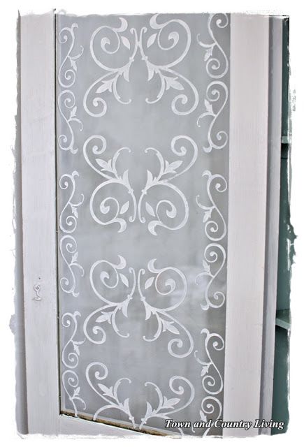 Hi everyone! It's Jennifer from Town and Country Living sharing with you today. April is finally here and that means warmer weather is right around the corner. I can't wait! For me, spring means pretty pastels, fresh flowers, and lace. To create the look of lace on the doors of my ... Workshop Building, Billy Oxberg, Glass Stencil, Window Decorating, Frosted Glass Window, Window Crafts, House Updates, Stencil Projects, Home Decor Blog