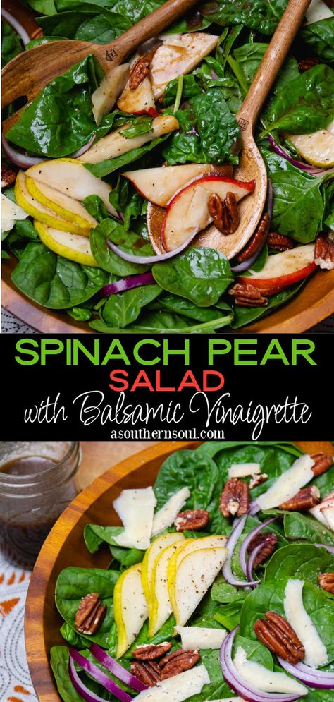 Pear Salad Dressing, Spinach Salad Dressing, Salad With Balsamic Vinaigrette, Pear Salad Recipes, Fancy Salads, Mediterranean Pasta Salads, Salads For A Crowd, Fall Salad, Spinach Salad Recipes