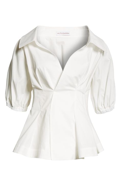 Altuzarra Corteo Puff Sleeve Poplin Top in Optic White at Nordstrom, Size 8 Us Puffy Shirt Sleeves, Classic Shirts Women, Luxury Tops For Women, Cute White Tops Blouses, Collared Top Outfit, Puffy Sleeve Outfit, Shirt Puffy Sleeves, Puffy Shirt, Unique Shirts Design