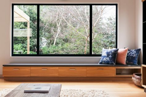 Modern Window Seat, Modern Bay Window, Bay Window Seat, Window Seat Design, Large Window, Modern Windows, Bedroom Windows, Living Room Windows, Floor To Ceiling Windows