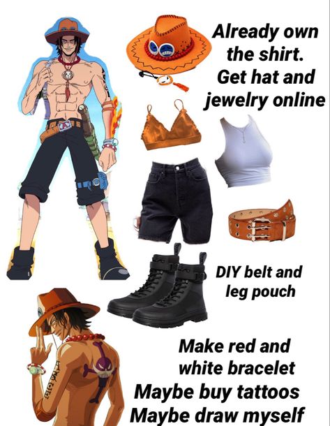 Ace Outfit One Piece, One Piece Anime Cosplay, Female Ace One Piece Cosplay, Easy One Piece Cosplay, Summer Cosplay Ideas, Ace Female Cosplay, One Piece Outfit Ideas Anime, Doujin Outfit, One Piece Anime Outfits