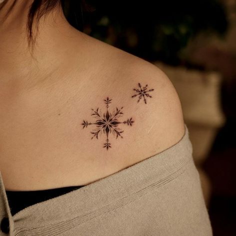 Shoulder Snowflake Tattoos Small Snowflake Tattoo, Snowflake Tattoos, Snowflake Tattoo, Winter Tattoo, Snow Tattoo, Small Tattoo Placement, Tattoo On Shoulder, Snow Flake Tattoo, Tattoo Shows