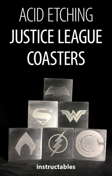 Justice League Coasters - DIY - Acid Etching Etching Mirror, Ghost Coasters, Coasters Diy, Etched Mirror, Making Videos, Diy Coasters, I Watch, Metal Engraving, Bar Ideas