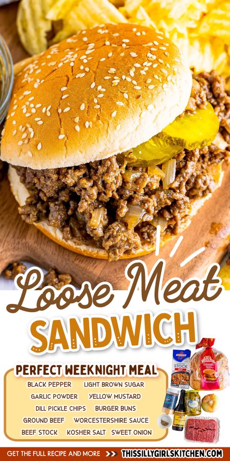 loose meat sandwich Maid Rite Recipe, Loose Meat Sandwich, Maid Rite Sandwiches, Loose Meat, Loose Meat Sandwiches, Meat Sandwich, Hamburger Recipes, Quick And Easy Dinner, Beef Recipes Easy