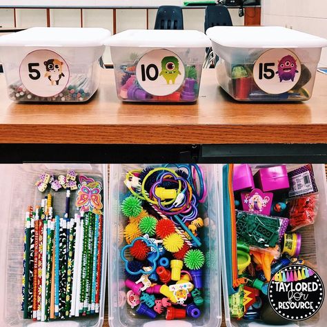 Reward Box Classroom, Reward Box Ideas, Classroom Prize Box Organization, Prize Cart Classroom, Classdojo Rewards Dojo Points, Dojo Points Rewards, Prize Box Ideas Reward System At Home, Prizes For Kids, Classroom Store Rewards