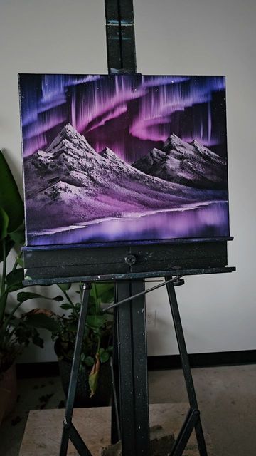 132K views · 17K likes | Kat Mugg on Instagram: "I got a little carried away with the mountains on this one... 😅 . #oilpainting #mountains #landscapepainting #landscape #northernlightspainting #northernlights #auroraborealis #canvaspainting #painting #purple #bobrossstyle #bobross #beautiful" Canvas Painting Purple, Purple Autumn, Northern Lights Painting, Purple Painting, Painting Purple, Bob Ross Paintings, Nature Art Drawings, Easy Canvas, Easy Canvas Art