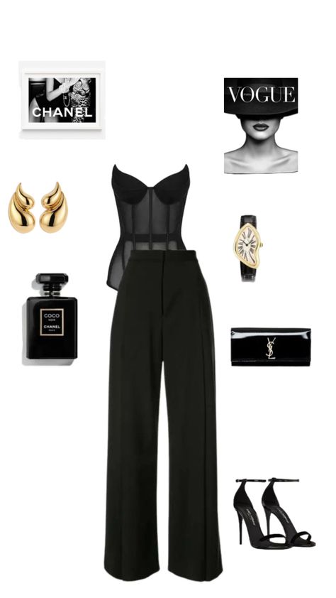 Lookbook Outfits Party, Elegant High Class Outfit, Fancy Outfits Png, Pretty Office Outfits, Channel Outfits Classy, Night In Paris Theme Party Outfit, Date Evening Outfit, Ysl Outfit, Rich Style