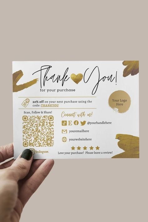 Golden thank you cards for startups to show appreciation to team members, investors, and.#BusinessCards #NetworkingEssentials #ProfessionalBranding #CardDesign #EntrepreneurTips Business Thank You Cards With Qr Code, Small Business Thank You Gift Ideas, Thank You Card Product, Shipping Thank You Cards, Business Qr Code Ideas, Boutique Thank You Cards, Small Business Labels, Thank You Cards Messages Business, Thank You Cards For Business