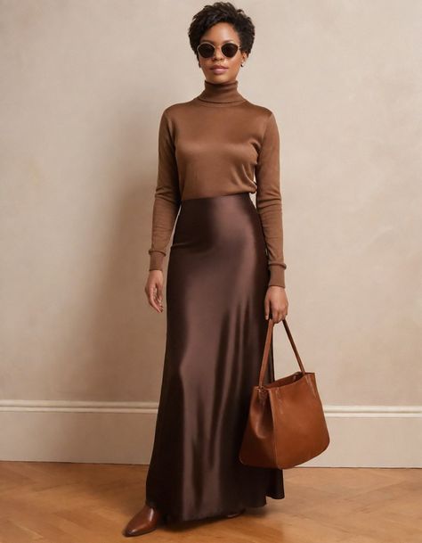 Satin Maxi Length Skirt Brown 100% Real Silk Maxi Long A-line Skirt Women Skirt Bias Cut Slip Skirt Trends Fall Outfits Silk Satin Skirt - Etsy Satin Outfit Classy, Silk Skirts Long, Brown Silk Skirt Outfit, Long Brown Skirt Outfit Ideas, Bias Skirt Outfit, Brown Satin Skirt Outfit, Long Skirt Hijab, Brown Midi Silk Skirt, Satin Skirt Brown