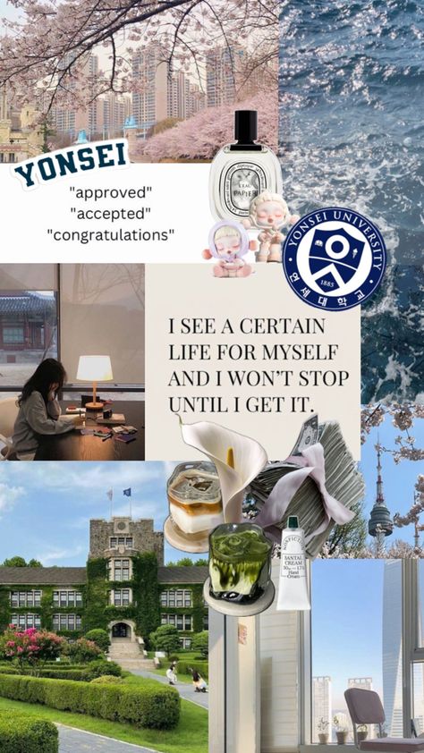 Vision Board Future, Life In Seoul, Yonsei University, Diptyque Paris, Korea University, Dream Collage, South Korea Seoul, College Aesthetic, Korea Seoul