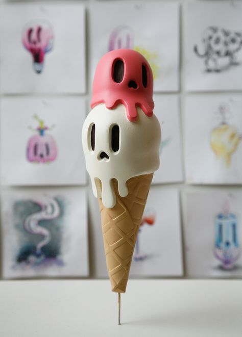 Super Sculpey Ideas, Ice Cream Toy, 3d Karakter, Super Sculpey, Art Toys Design, Vinyl Art Toys, Toy Sculpture, Tanah Liat, Toy Art