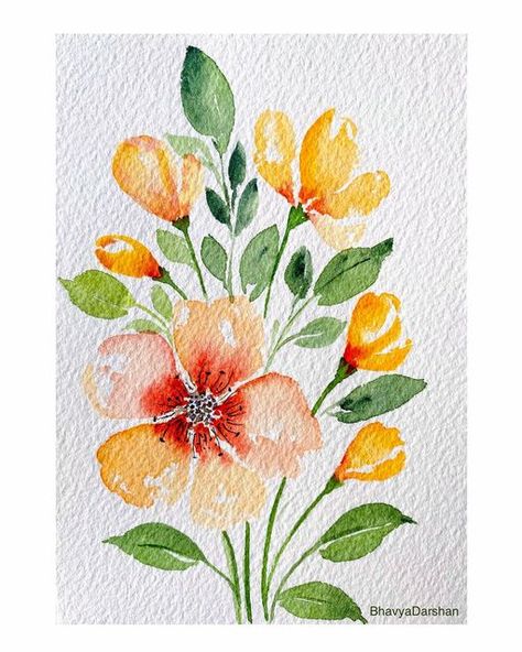 Floral Watercolour Card, Watercolour Florals, Travel Art Journal, Watercolor Postcard, Watercolor Flowers Tutorial, Watercolour Flowers, Flower Art Drawing, Watercolor Floral Pattern, Diy Watercolor Painting