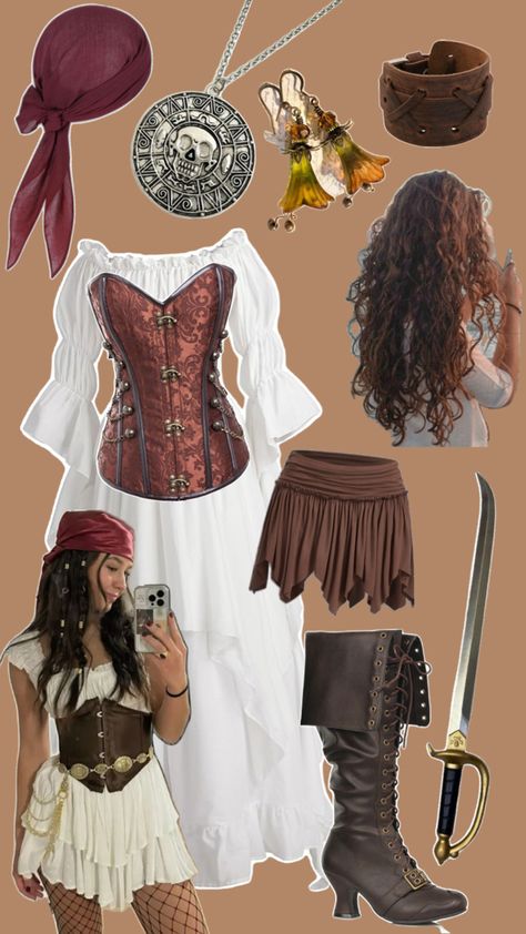 pirate outfit, hair, and accessories Do It Yourself Costumes, Modest Halloween Costumes, Ren Faire Outfits, Matching Halloween Costumes, Duo Costumes, Pirate Halloween Costumes, Pirate Outfit, Fair Outfits, Pirate Halloween