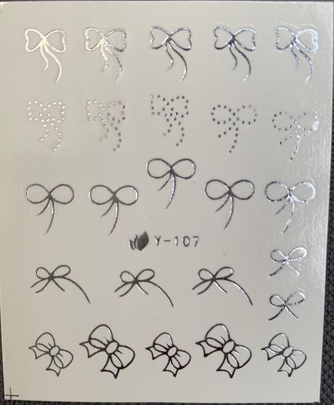 Excited to share this item from my #etsy shop: Water Transfer Nail Stickers, Nail Decals, Silver Bows Design, Nail Art, Nail Decoration Bows Nail Art Designs, How To Paint Bows On Nails, Kitschy Nails, Heart Decal Nails, Heart Nail Stickers, Bows Design, Bow Nail Charm, Nail Stickers Decals, Transparent Nails