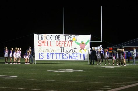 Halloween Football Posters, Senior Night Run Through Signs, Run Through Signs, High School Football Posters, Football Banners, Senior Night Football, Spirit Posters, School Spirit Posters, Dance Proposals