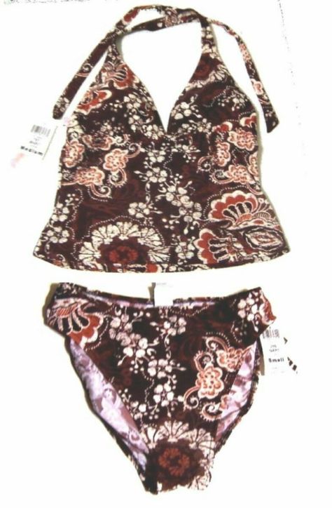 Sunsets Martinique Tankini Swimsuit Size M Top S Bottoms NWT $100 Pretty Swimsuits, Brown Swimsuit, Unique Bikinis, Unique Swimsuits, Vintage Bathing Suits, Halter Top Tankini, Tankini Swimsuits For Women, Tankini Swimsuit, Vintage Swimwear