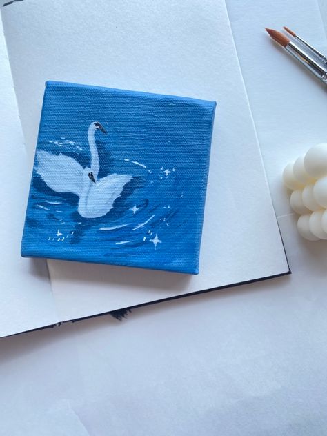 Astetic Paintings Ideas On Canvas, Painting Object Ideas, Simple Blue Painting Ideas, Blue Canvas Painting Ideas, Painting Ideas On Canvas Square, Simple Small Canvas Paintings, Square Painting Ideas, Blue Painting Ideas, Cute Acrylic Painting