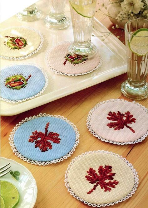 Leaf & Chestnut Coasters Easy Cross Stitch Pattern Size 11 Cm PDF Digital Download Nature Embroidery Charts Danish Needlepoint 80s Vintage - Etsy Sunshine Homes, Easy Cross Stitch Patterns, Cross Stitch Finishing, Vintage Needlepoint, Simple Cross Stitch, Sewing Embroidery Designs, Couture Sewing, Cross Stitch Flowers, Needlepoint