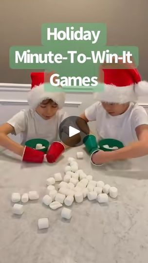 Christmas Minute-To-Win-It Games | Holiday Minute-To-Win-It Games 🎅 These easy games only take a few minutes to set and are fun for kids of all ages (and grown ups)!... | By Raising Dragons - Activities For Kids Winter Game Ideas For Kids, Winter Themed Minute To Win It Games, Easy Christmas Games For Preschoolers, Holiday Games For 5th Graders, Christmas Minute To Win It Prizes, Minute To Win It Games With Marshmallows, School Minute To Win It Games, Minute To Win It Snowball Games, Minute To Win It Christmas Game