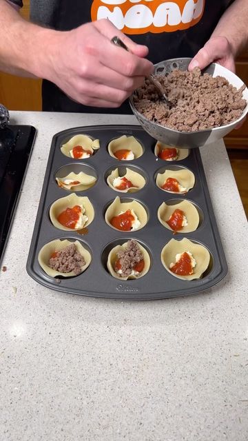 Muffin Tin Lasagna, Lasagna Stuffed Shells In Muffin Pan, Lasagna Cups Recipe Muffin Tins, Stuffed Shell Appetizer, Stuff Shells Recipes Meat Ground Beef, Best Stuffed Shells, Easy Lasagna Recipe With Ricotta, Lasagna Stuffed Shells, Frozen Tart Shells