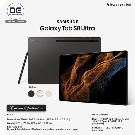 Get more done with the Samsung Galaxy Tab S8 Ultra. The most powerful tablet boasts an immersive, for easy multitasking and a built-in battery that lasts for up to 17 hours of video playback. ✔️" #samsunggalaxys8 #samsunggalaxys8ultra #samsunggalaxy Samsung Galaxy S8 Ultra, Samsung Tab 8 Ultra, Samsung S8 Ultra Tablet, Samsung Galaxy S8 Tablet, Samsung S8 Ultra, Samsung Tab S8 Ultra, Samsung Tab S8, S8 Ultra, Samsung Galaxy Tab S