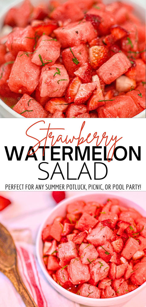 When the summer months roll around, there’s nothing quite like a vibrant, refreshing salad to cool you down. This Strawberry Watermelon Salad is the perfect summer salad—light, colorful, and packed with sweet fruit. Imagine juicy strawberries, sweet watermelon, and fresh herbs all brought together with a tangy honey lime dressing. It’s an absolute hit at any summer potluck, picnic, or pool party! #summersalads #summersaladrecipes #summerrecipes #healthyeatingrecipes #bbqsidedishrecipes #CleanEating Best Summer Fruit Salad, Summer Cold Salad Recipes, Quick Summer Recipes, Fruit Salad Summer, Summer Low Calorie Meals, Recipes Using Watermelon, What To Make With Watermelon, Refreshing Summer Snacks, Summer Foods Ideas