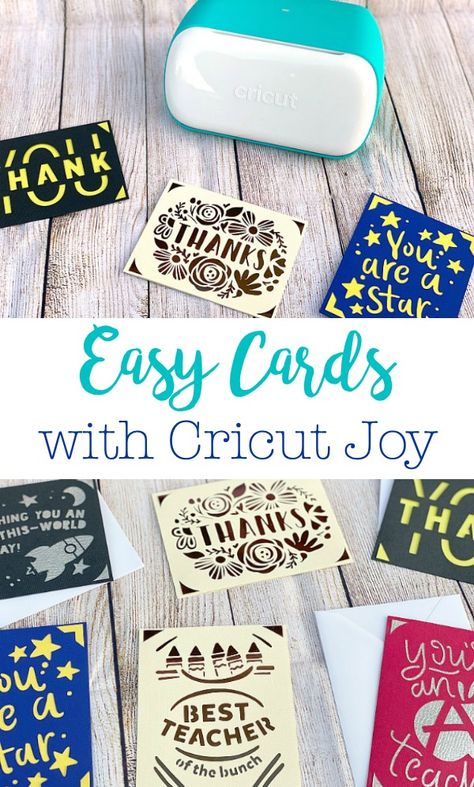 You can make cards in no time with the Cricut Joy. Card inserts and a special mat make making cards for every occasion so quick and easy. Cricut Joy Insert Cards, Cricut Joy Thank You Cards, Thank You Cricut Cards, Card Inserts Ideas, Making Cards With Cricut, Cricut Joy Cards, Cricut Joy Projects, Teacher Appreciation Cards, Teacher Thank You Cards